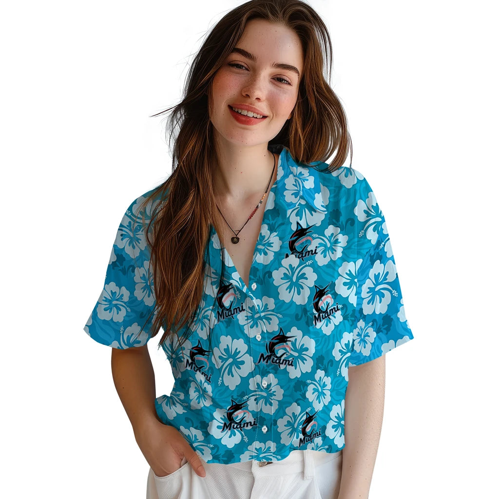 Miami Marlins Hawaiian Shirt - Hibiscus Cluster | Moonbestprint