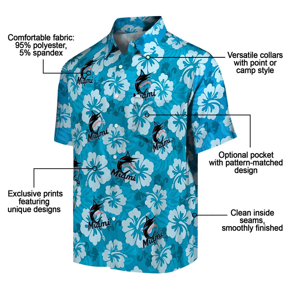 Miami Marlins Hawaiian Shirt - Hibiscus Cluster | Moonbestprint
