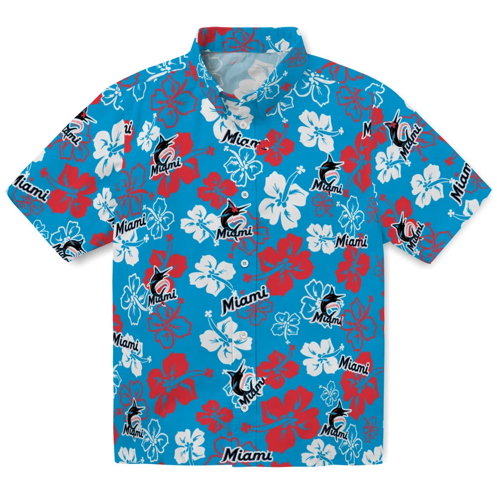 Miami Marlins Hawaiian Shirt - Hibiscus Flower Design | Moonbestprint