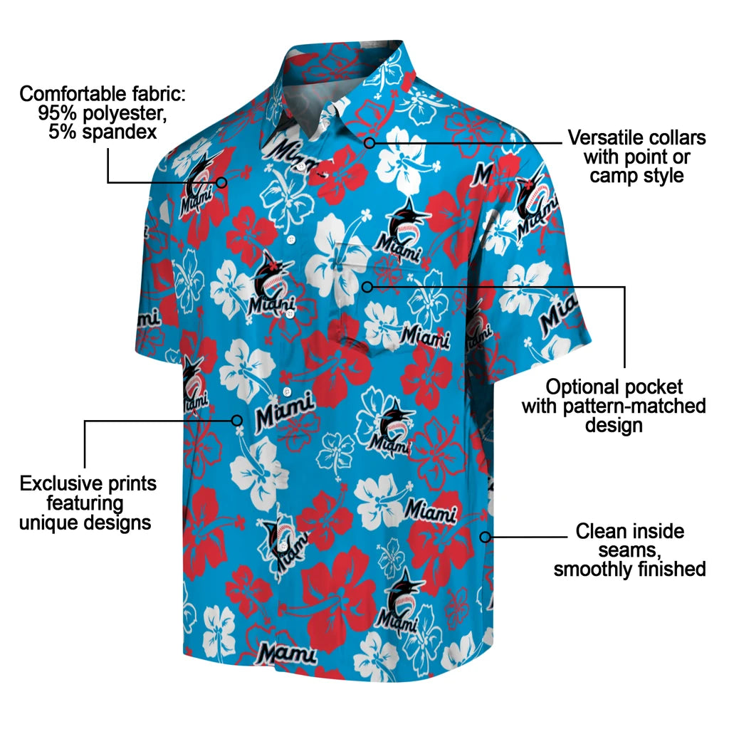 Miami Marlins Hawaiian Shirt - Hibiscus Flower Design | Moonbestprint