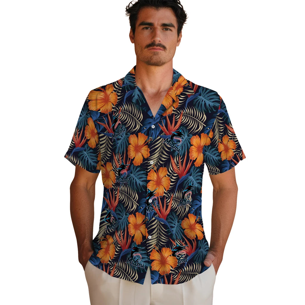 Miami Marlins Hawaiian Shirt - Hibiscus Foliage | Moonbestprint