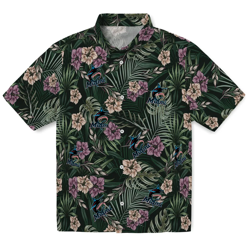 Miami Marlins Hawaiian Shirt - Hibiscus Leaves Pattern | Moonbestprint