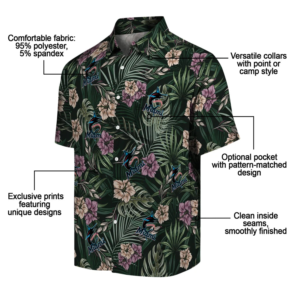 Miami Marlins Hawaiian Shirt - Hibiscus Leaves Pattern | Moonbestprint