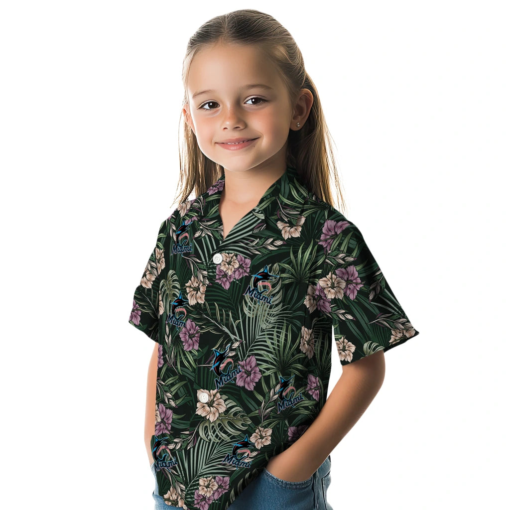 Miami Marlins Hawaiian Shirt - Hibiscus Leaves Pattern | Moonbestprint