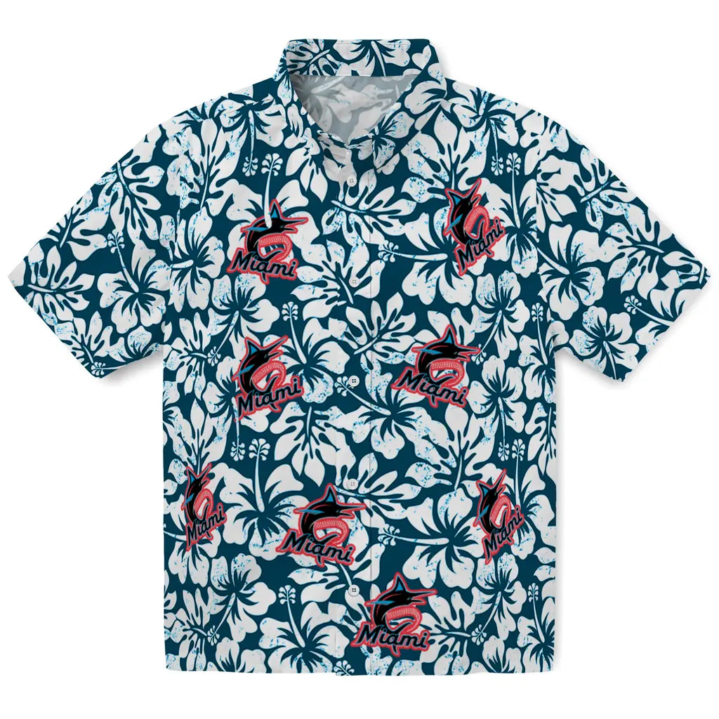 Miami Marlins Hawaiian Shirt - Hibiscus Motif | Moonbestprint