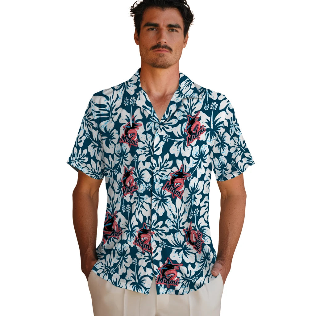 Miami Marlins Hawaiian Shirt - Hibiscus Motif | Moonbestprint