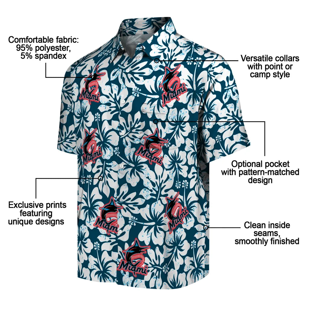 Miami Marlins Hawaiian Shirt - Hibiscus Motif | Moonbestprint