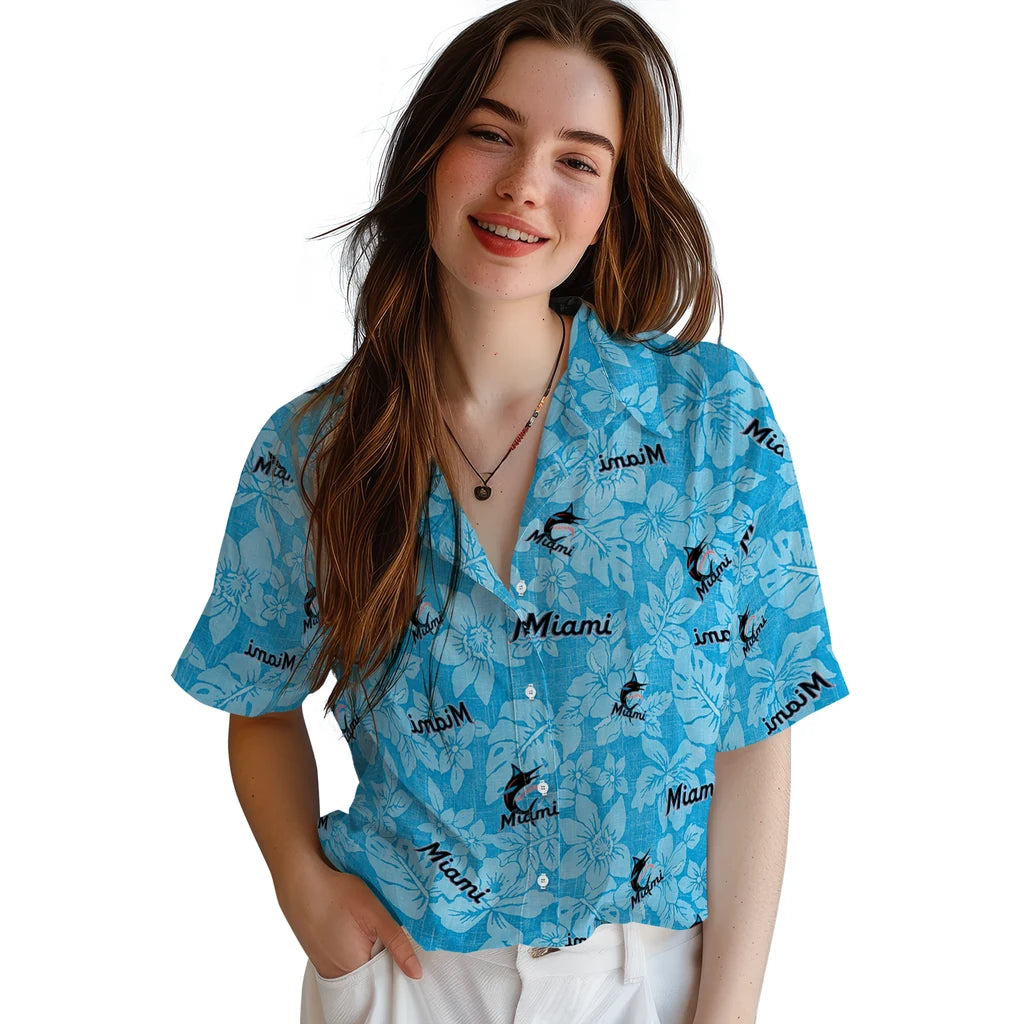 Miami Marlins Hawaiian Shirt - Hibiscus Oasis | Moonbestprint