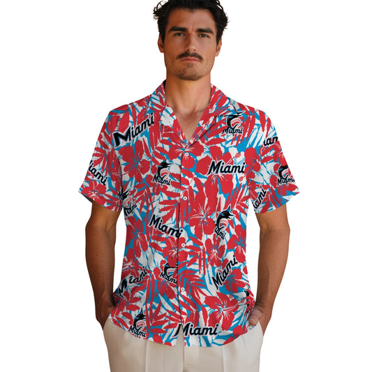 Miami Marlins Hawaiian Shirt - Hibiscus Overlay | Moonbestprint