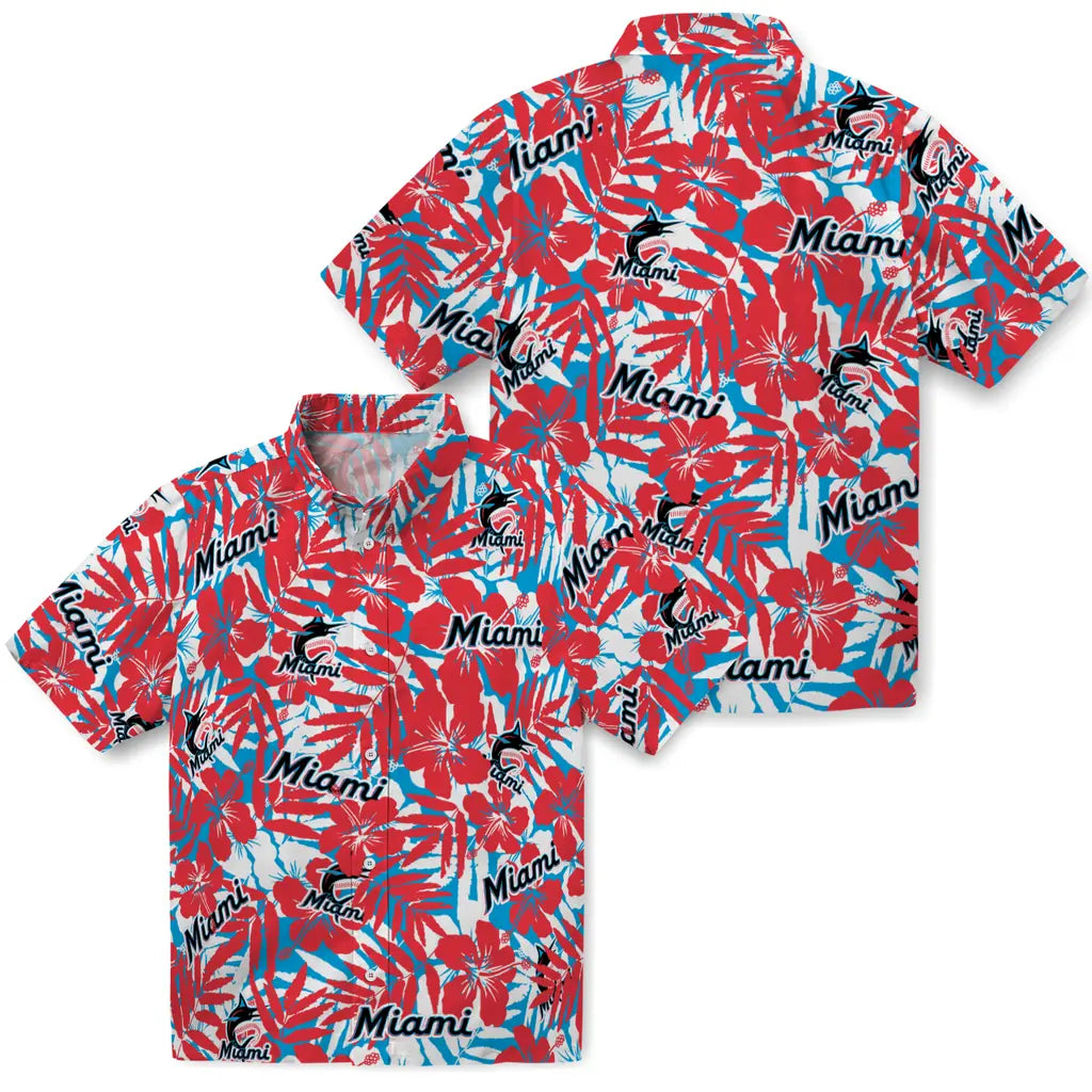 Miami Marlins Hawaiian Shirt - Hibiscus Overlay | Moonbestprint