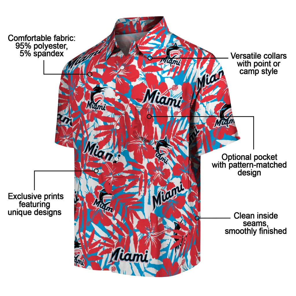 Miami Marlins Hawaiian Shirt - Hibiscus Overlay | Moonbestprint