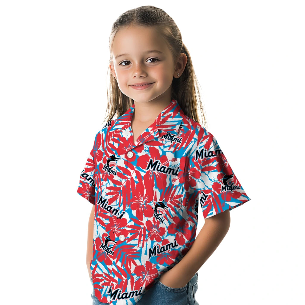 Miami Marlins Hawaiian Shirt - Hibiscus Overlay | Moonbestprint