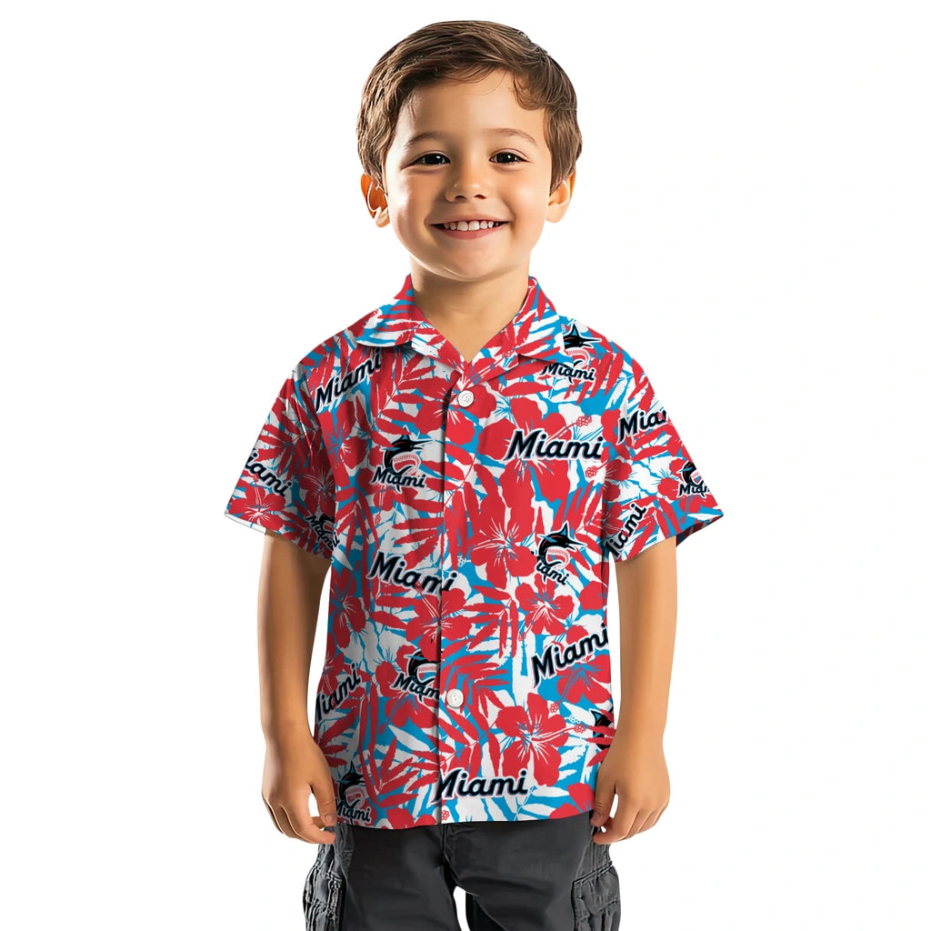Miami Marlins Hawaiian Shirt - Hibiscus Overlay | Moonbestprint