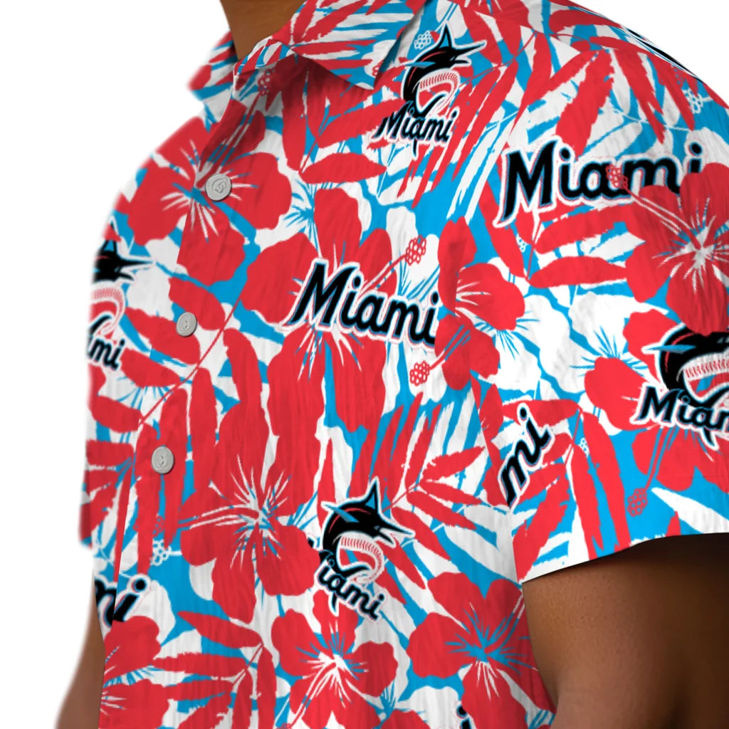 Miami Marlins Hawaiian Shirt - Hibiscus Overlay | Moonbestprint