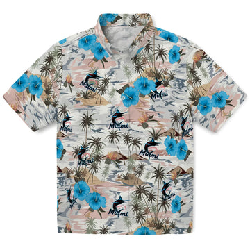 Miami Marlins Hawaiian Shirt - Hibiscus Seaside | Moonbestprint