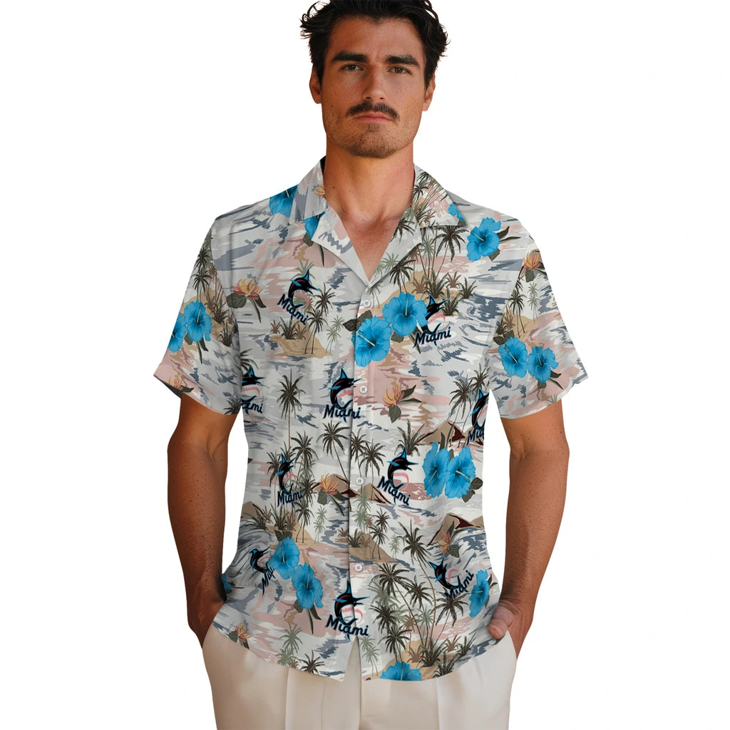 Miami Marlins Hawaiian Shirt - Hibiscus Seaside | Moonbestprint