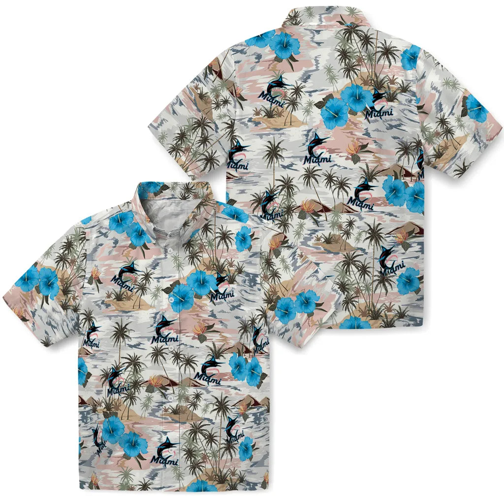 Miami Marlins Hawaiian Shirt - Hibiscus Seaside | Moonbestprint
