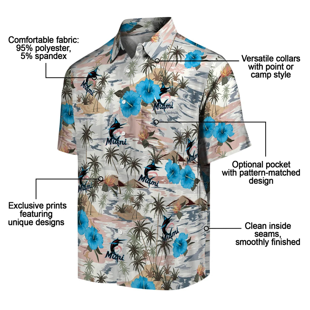 Miami Marlins Hawaiian Shirt - Hibiscus Seaside | Moonbestprint