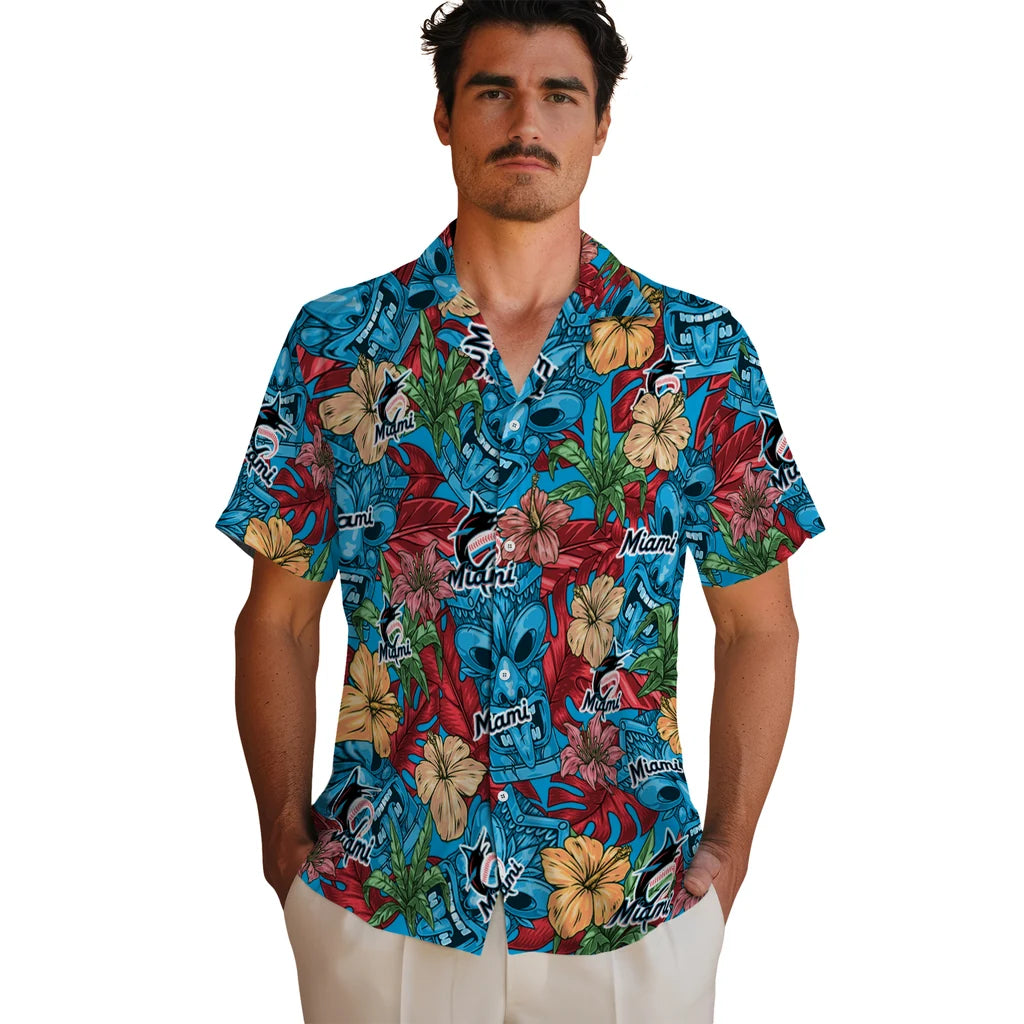 Miami Marlins Hawaiian Shirt - Hibiscus Tiki Jungle | Moonbestprint