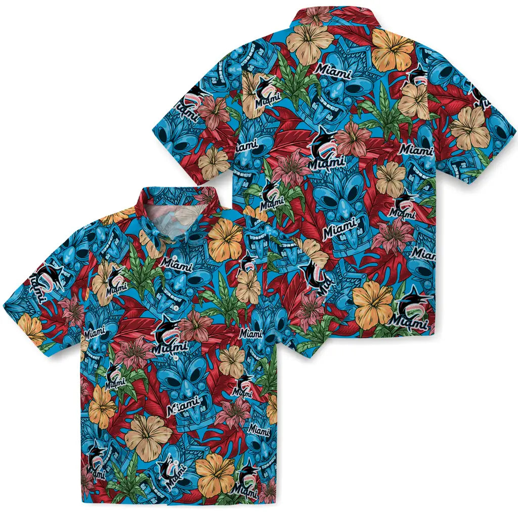 Miami Marlins Hawaiian Shirt - Hibiscus Tiki Jungle | Moonbestprint