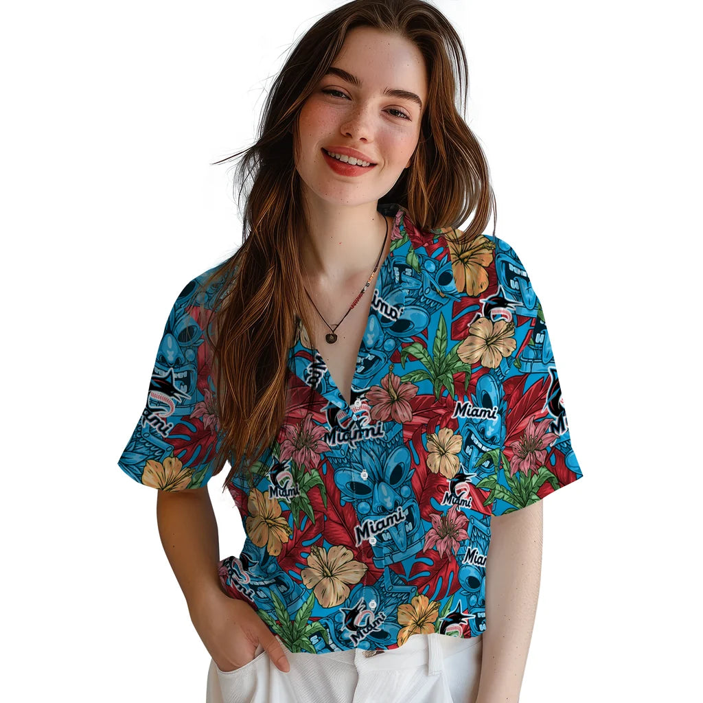 Miami Marlins Hawaiian Shirt - Hibiscus Tiki Jungle | Moonbestprint