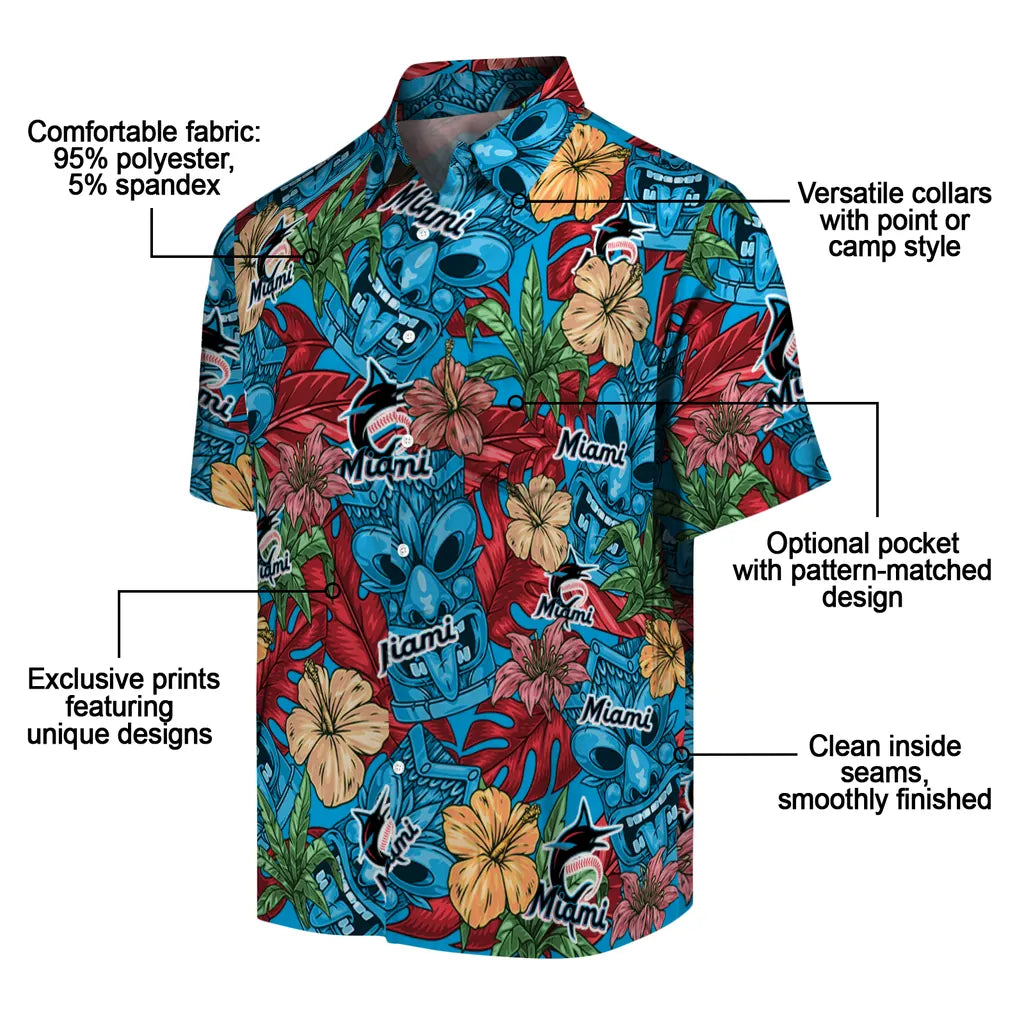 Miami Marlins Hawaiian Shirt - Hibiscus Tiki Jungle | Moonbestprint