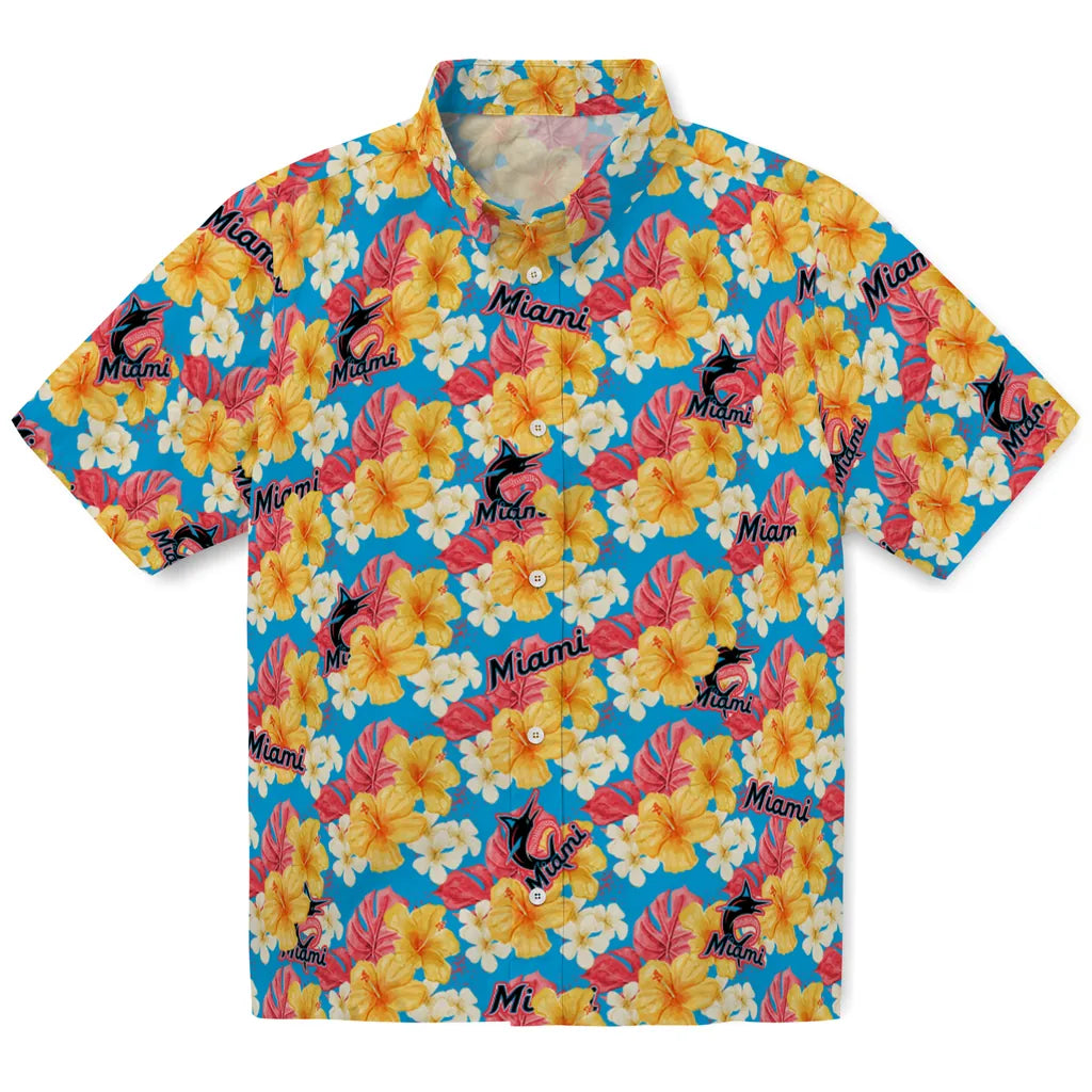 Miami Marlins Hawaiian Shirt - Hibiscus Tropics | Moonbestprint
