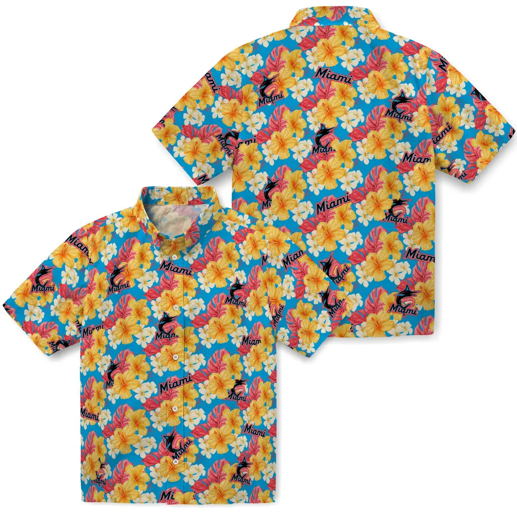Miami Marlins Hawaiian Shirt - Hibiscus Tropics | Moonbestprint