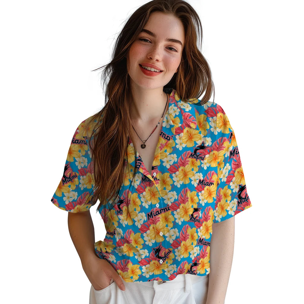Miami Marlins Hawaiian Shirt - Hibiscus Tropics | Moonbestprint