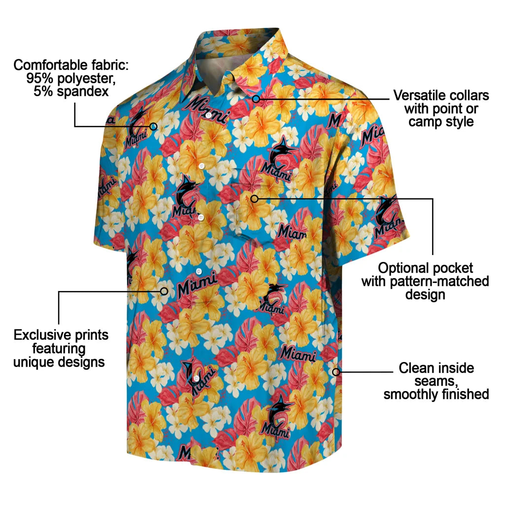 Miami Marlins Hawaiian Shirt - Hibiscus Tropics | Moonbestprint