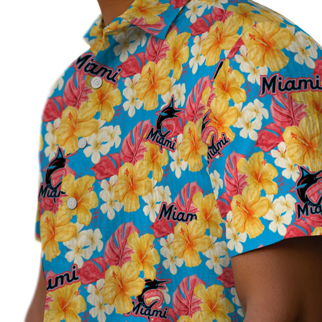 Miami Marlins Hawaiian Shirt - Hibiscus Tropics | Moonbestprint
