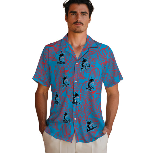 Miami Marlins Hawaiian Shirt - Leaf Outline | Moonbestprint