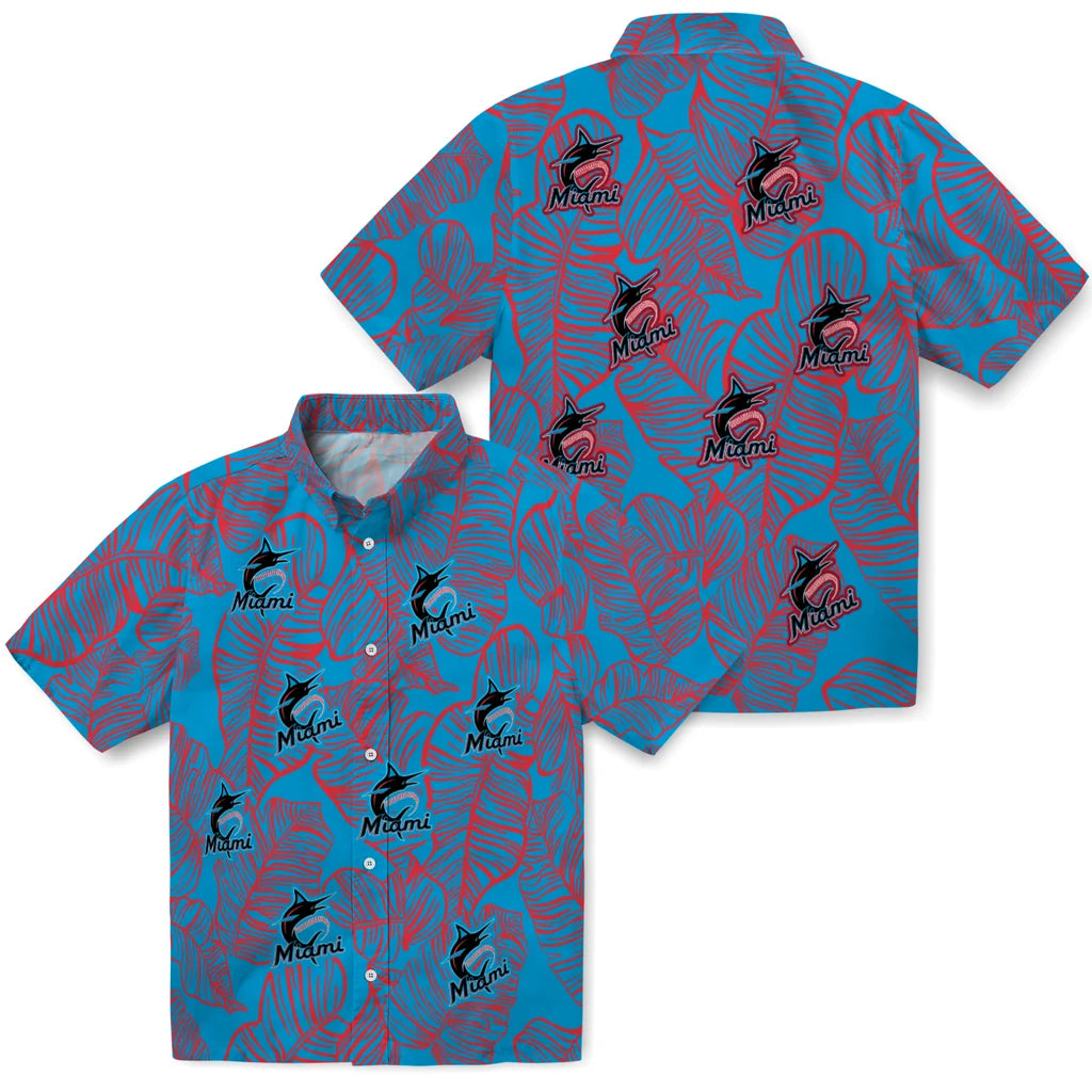 Miami Marlins Hawaiian Shirt - Leaf Outline | Moonbestprint