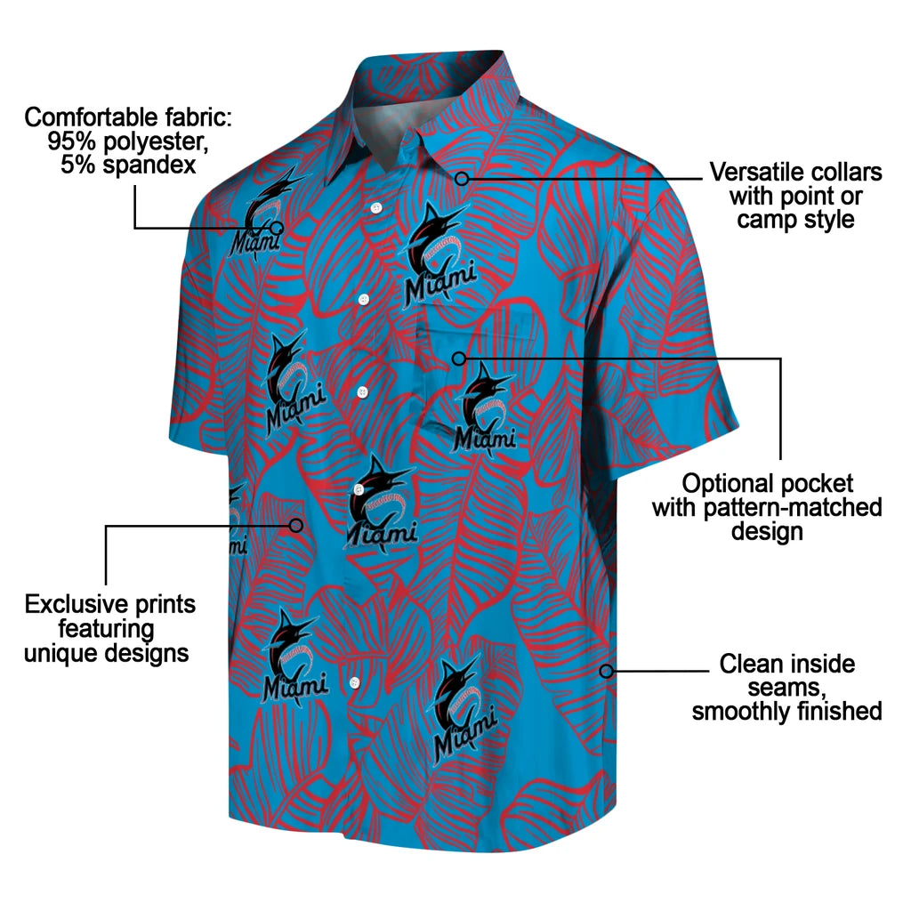 Miami Marlins Hawaiian Shirt - Leaf Outline | Moonbestprint