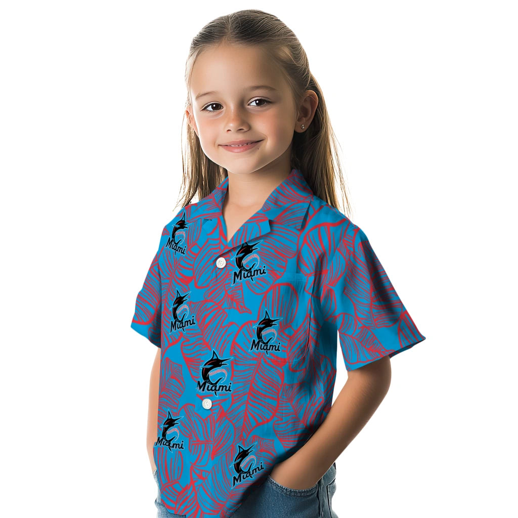 Miami Marlins Hawaiian Shirt - Leaf Outline | Moonbestprint
