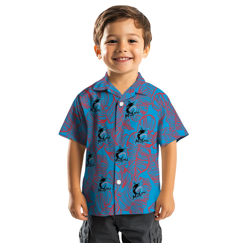 Miami Marlins Hawaiian Shirt - Leaf Outline | Moonbestprint