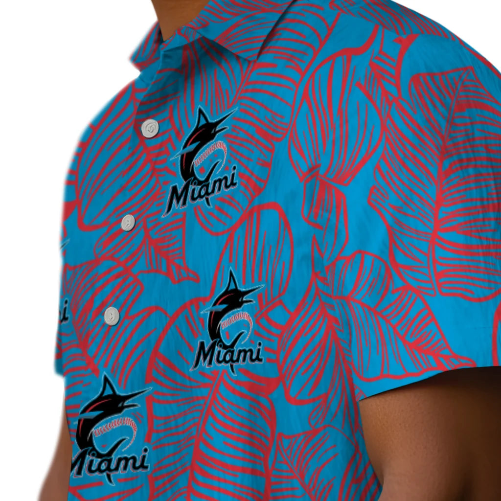 Miami Marlins Hawaiian Shirt - Leaf Outline | Moonbestprint
