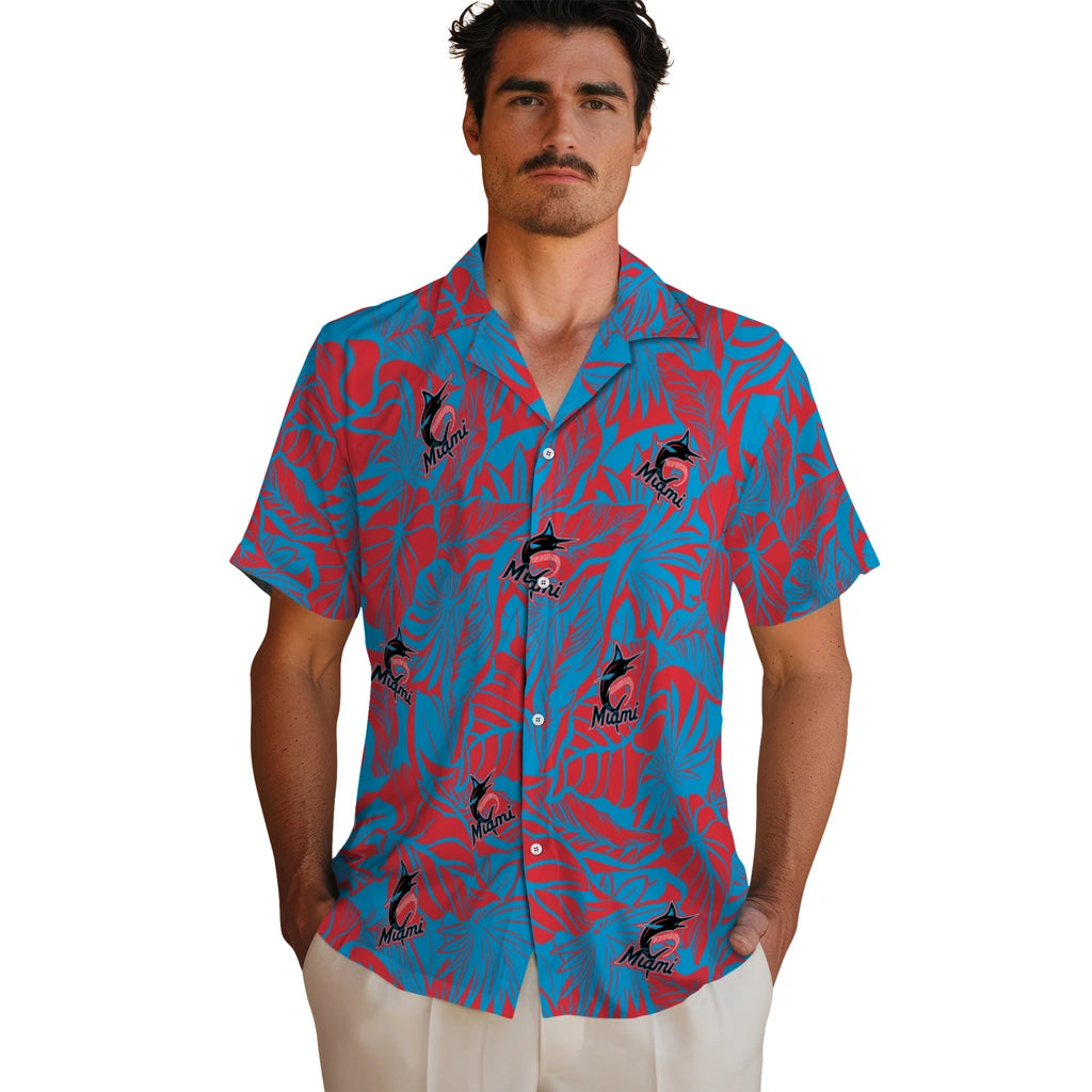 Miami Marlins Hawaiian Shirt - Monstera Layer | Moonbestprint