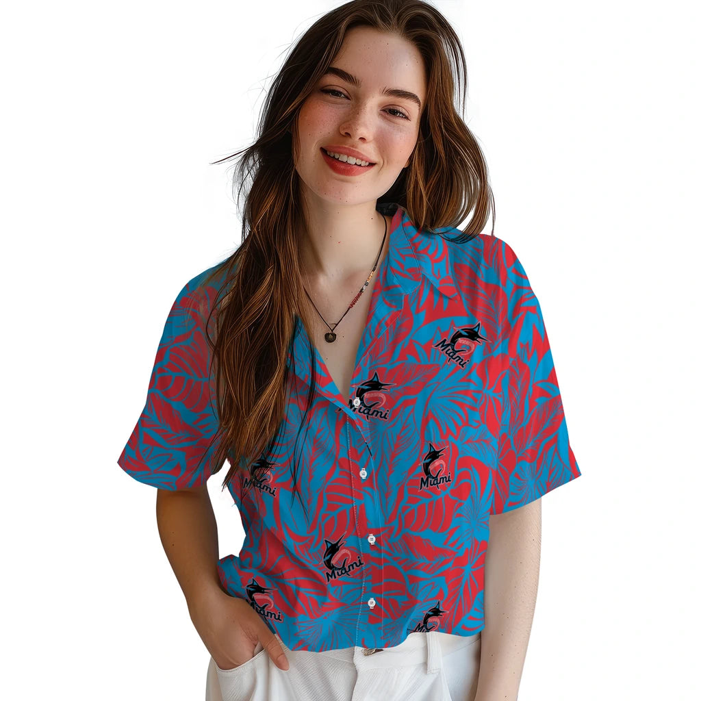 Miami Marlins Hawaiian Shirt - Monstera Layer | Moonbestprint