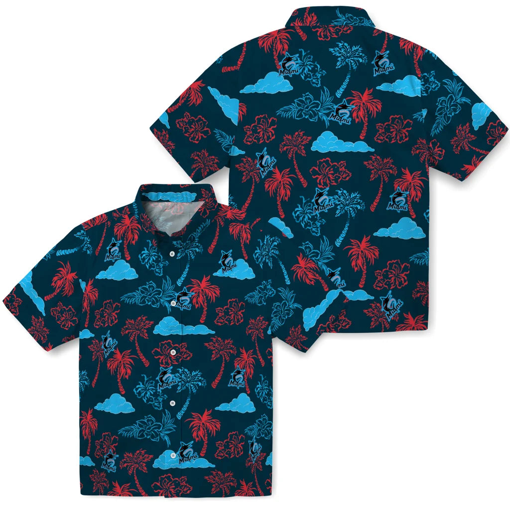 Miami Marlins Hawaiian Shirt - Palm And Clouds | Moonbestprint