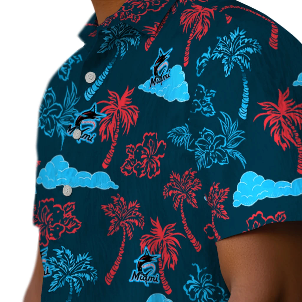 Miami Marlins Hawaiian Shirt - Palm And Clouds | Moonbestprint