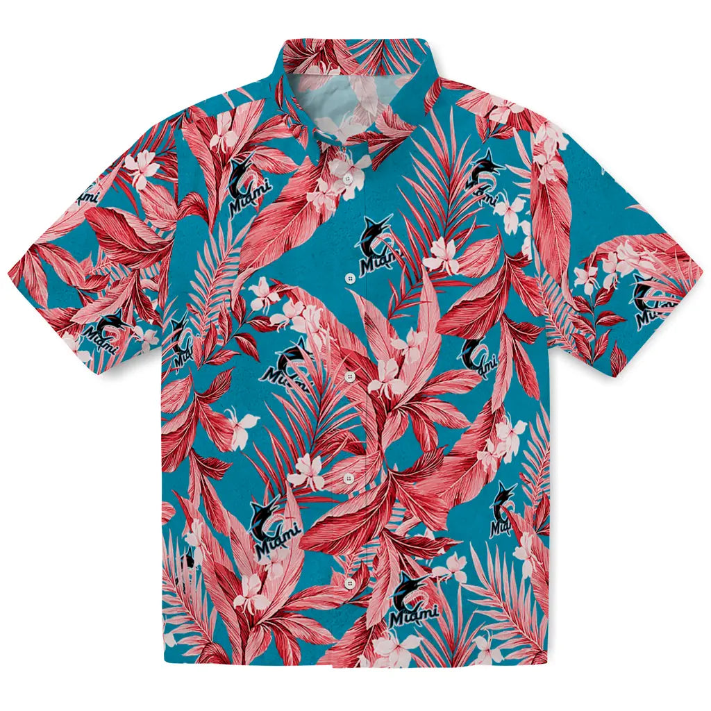 Miami Marlins Hawaiian Shirt - Palm Leaves | Moonbestprint