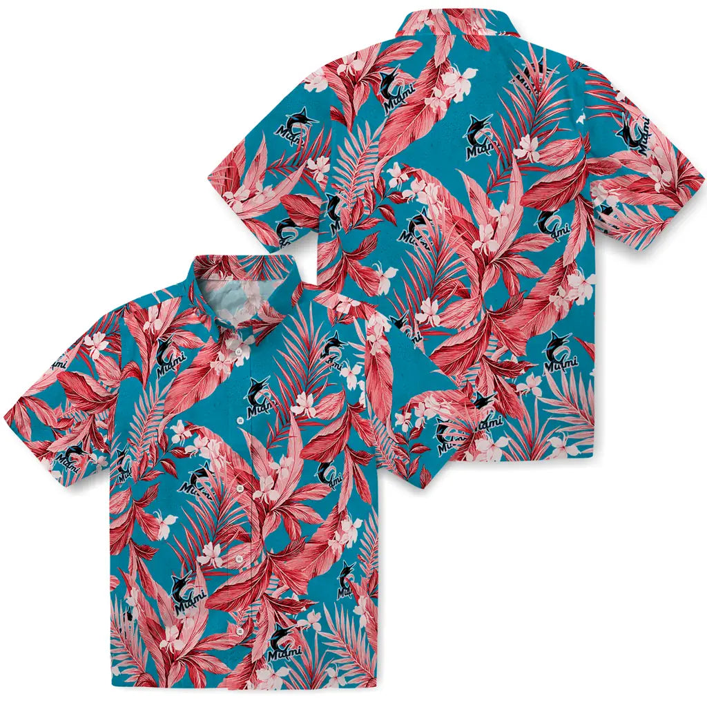 Miami Marlins Hawaiian Shirt - Palm Leaves | Moonbestprint