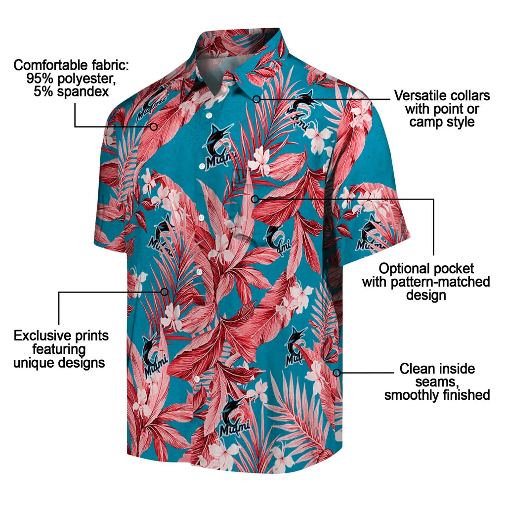 Miami Marlins Hawaiian Shirt - Palm Leaves | Moonbestprint