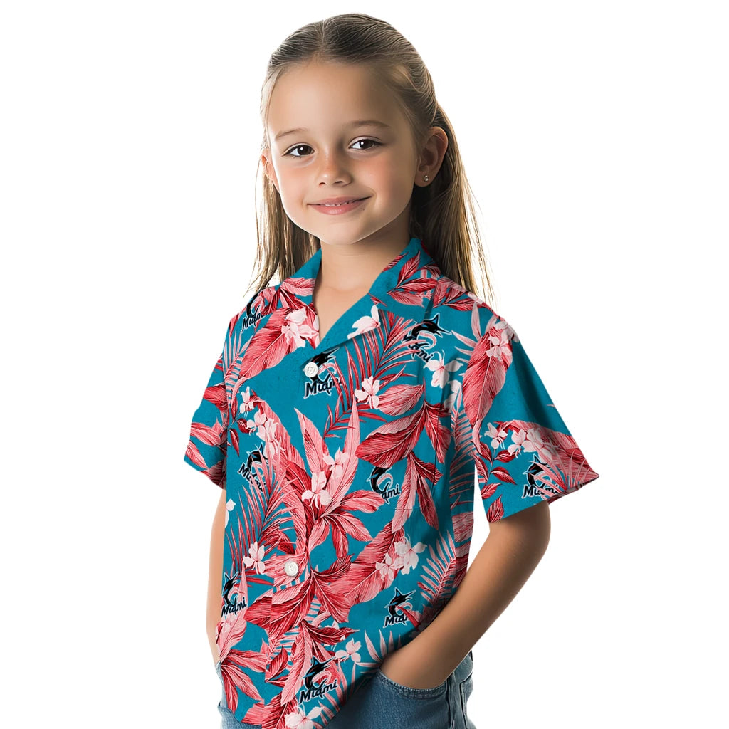 Miami Marlins Hawaiian Shirt - Palm Leaves | Moonbestprint