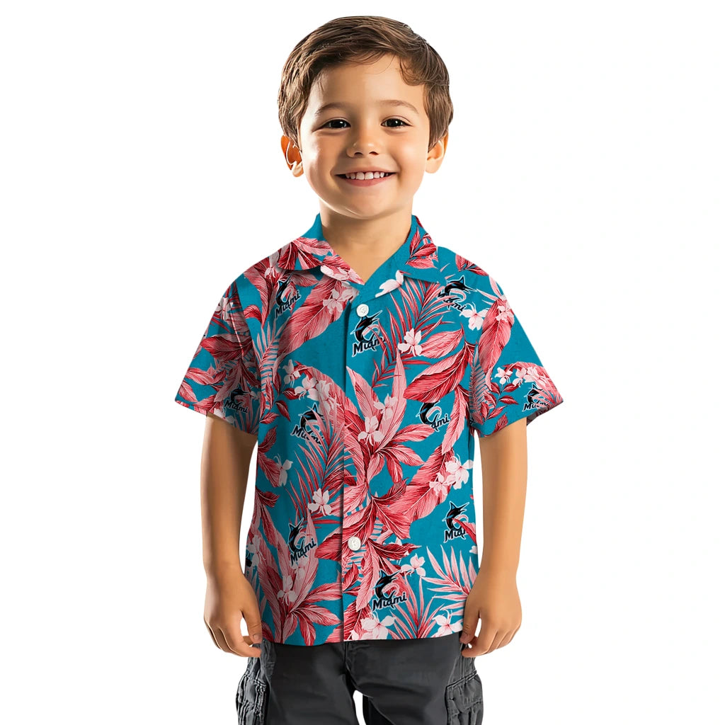 Miami Marlins Hawaiian Shirt - Palm Leaves | Moonbestprint