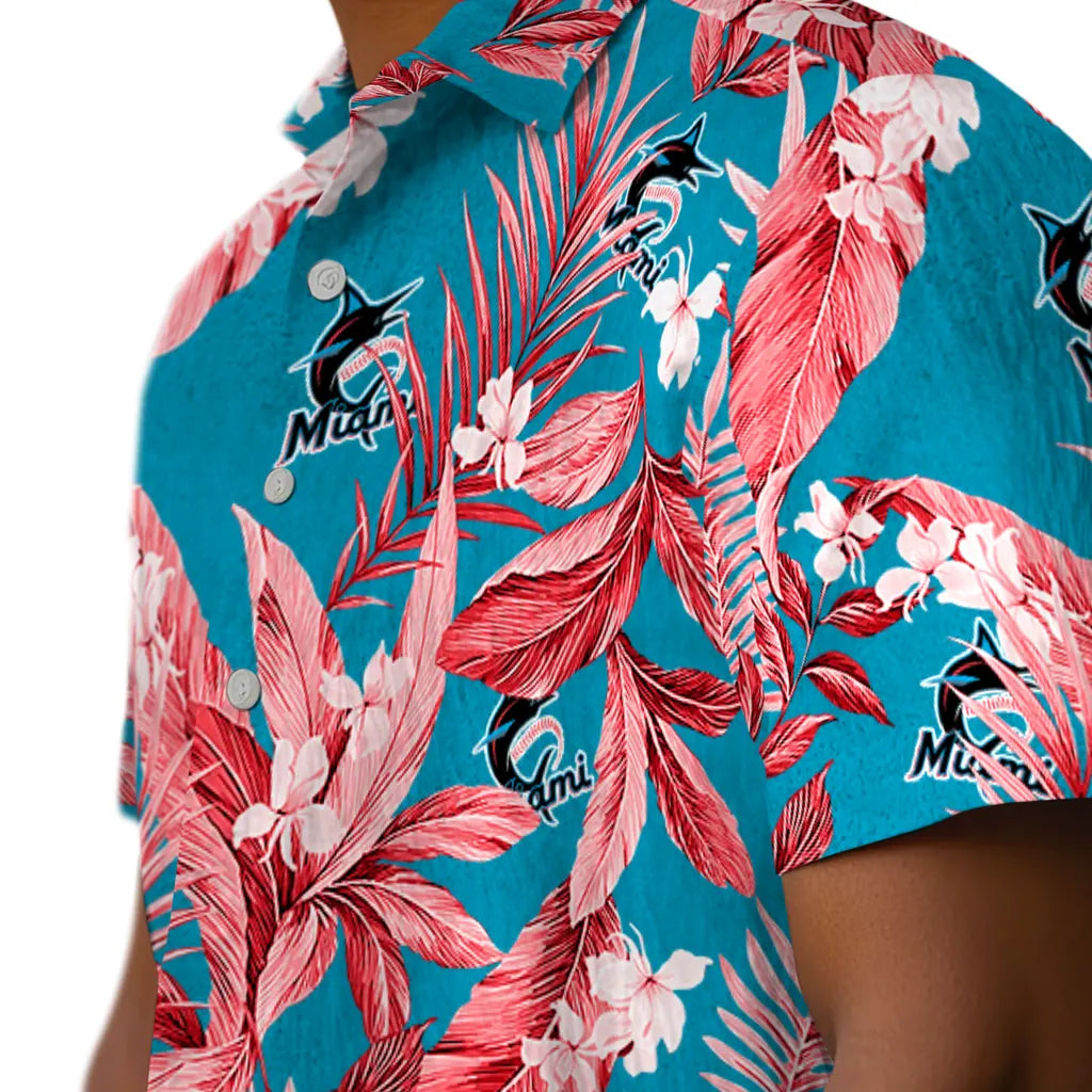 Miami Marlins Hawaiian Shirt - Palm Leaves | Moonbestprint
