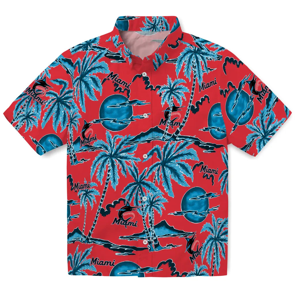 Miami Marlins Hawaiian Shirt - Palm Sunset | Moonbestprint