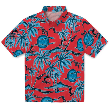 Miami Marlins Hawaiian Shirt - Palm Sunset | Moonbestprint