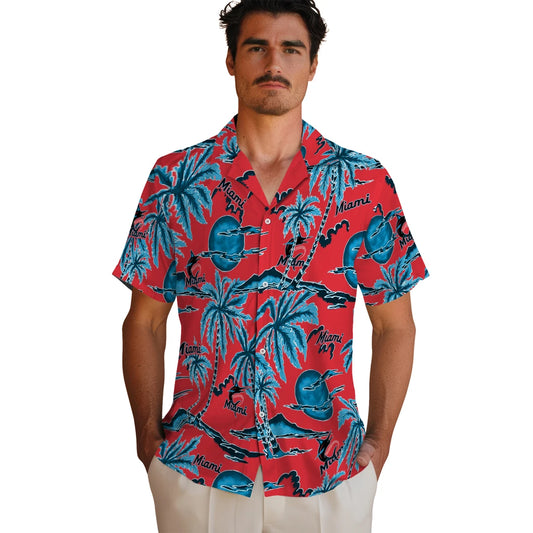 Miami Marlins Hawaiian Shirt - Palm Sunset | Moonbestprint